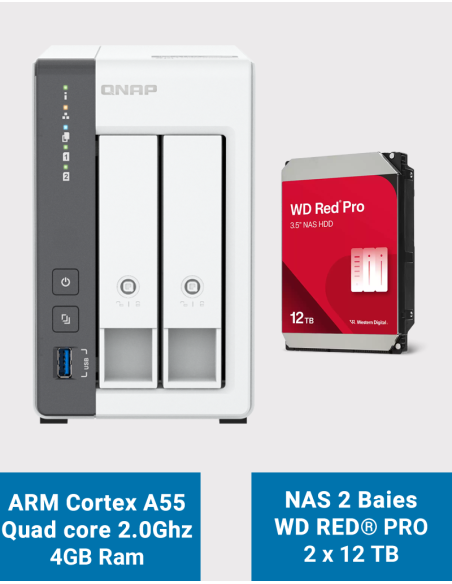 Qnap TS-216G NAS Server WD Red Pro 24TB (2x12TB)