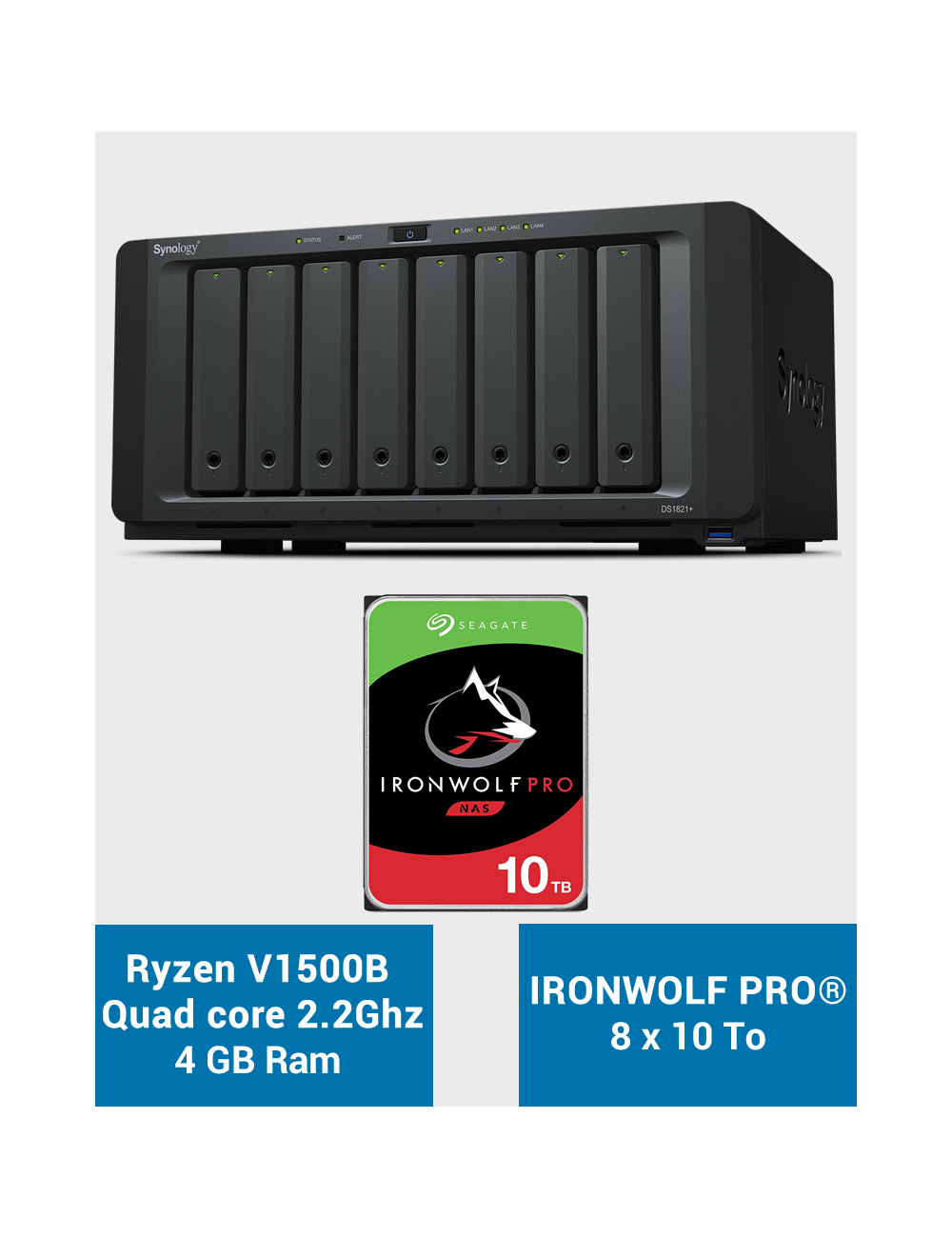 Synology DS1821+ Serveur NAS 8 baies IRONWOLF PRO 80To (8x10To)