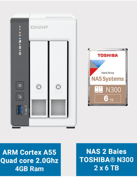Qnap TS-216G Servidor NAS Toshiba N300 12TB (2x6TB)