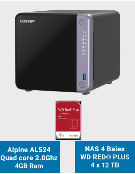 Qnap TS-432X Serveur NAS WD Red Plus 48To (4x12To)