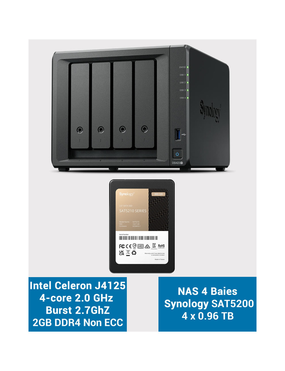 Synology DS423+ 2GB Servidor NAS SSD SAT5200 3840GB (4x960GB)