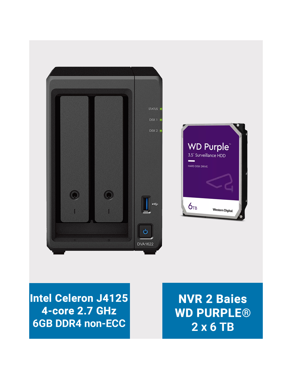 Synology DVA1622 Network Video Recorder WD PURPLE 12To (2x6To)