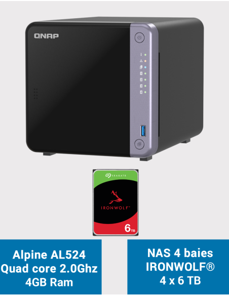 Qnap TS-432X Serveur NAS Seagate IronWolf 24To (4x6To)