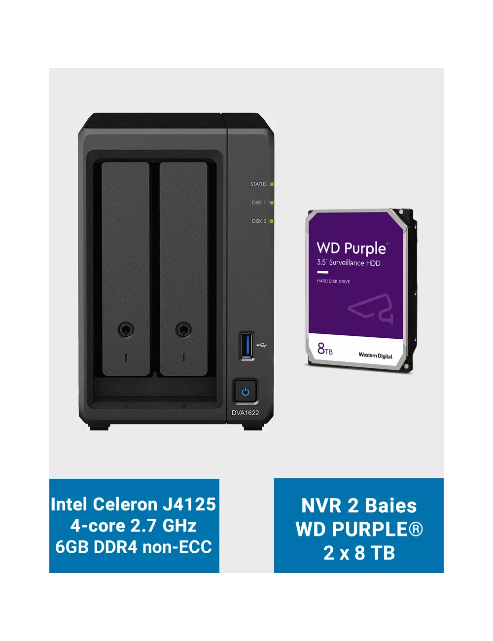 Synology DVA1622 Network Video Recorder WD PURPLE 16To (2x8To)