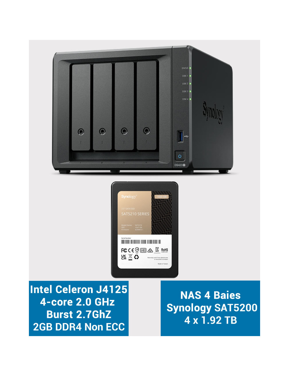 Synology DS423+ 2GB NAS Server SSD SAT5200 7680GB (4x1920GB)