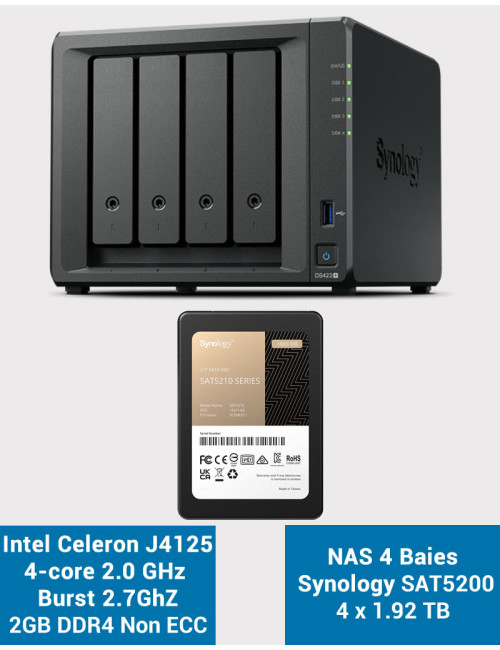 Synology DS423+ 2Go Serveur NAS SSD SAT5200 7680Go (4x1920Go)