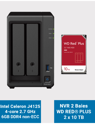 Synology DVA1622 Network Video Recorder WD RED PLUS 20TB (2x10TB)