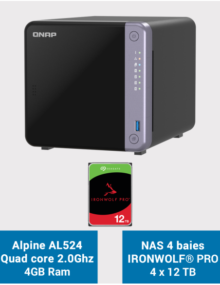 Qnap TS-432X Serveur NAS Seagate IronWolf PRO 48To (4x12To)
