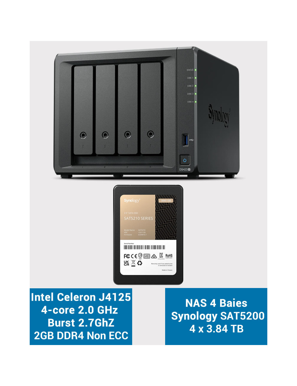 Synology DS423+ 2Go Serveur NAS SSD SAT5200 15360Go (4x3840Go)