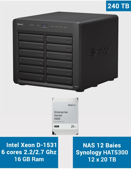 Synology DS3622xs+ Serveur NAS HAT5300 240To (12x20To)