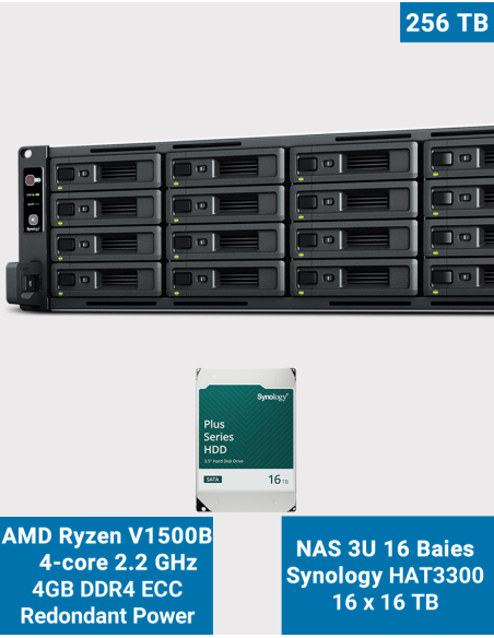 Synology RS2821RP+ Serveur NAS Rack 3U 16 baies HAT3300 256To (16x16To)