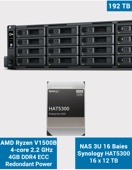 Synology RS2821RP+ Servidor NAS Rack 3U 16 bahías HAT5300 192To (16x12To)