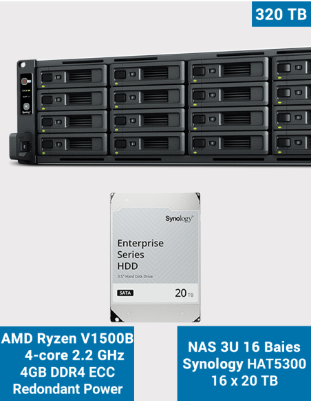 Synology RS2821RP+ Servidor NAS Rack 3U 16 bahías HAT5300 320To (16x20To)