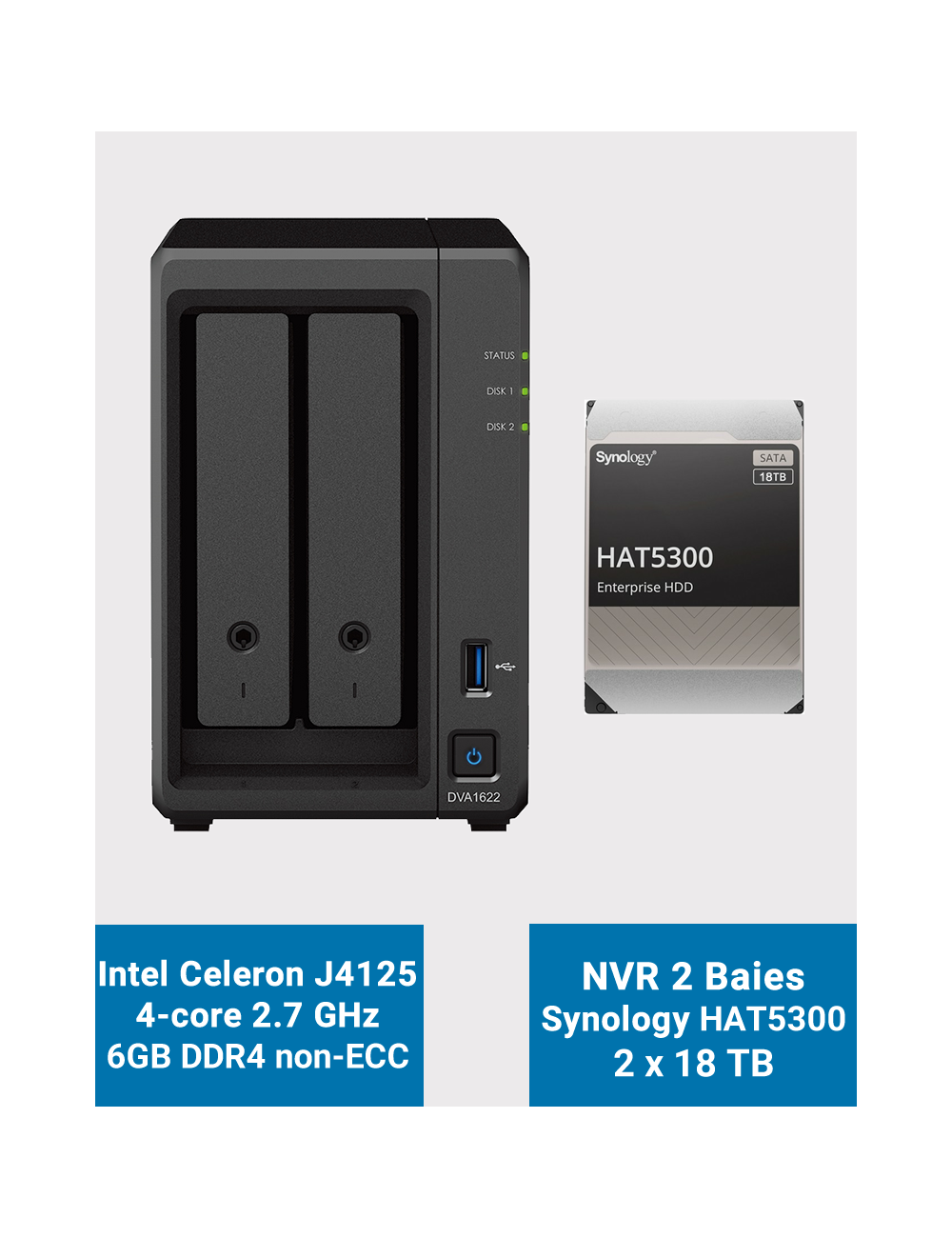Synology DVA1622 Network Video Recorder HAT5300 36To (2x18To)