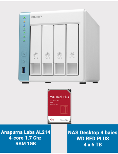 Qnap TS-431K NAS Server 4-Bay WD RED PLUS 24TB (4x6TB)