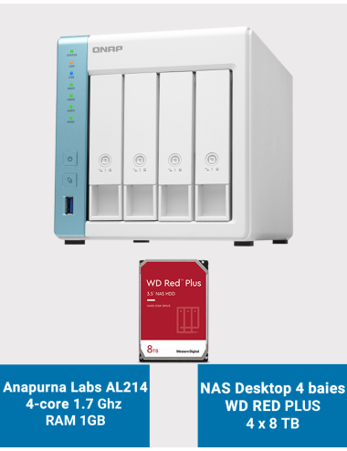 Qnap TS-431K Serveur NAS 4 baies WD RED PLUS 32To (4x8To)