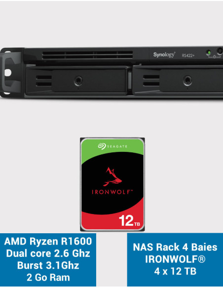 Synology RS422+ Serveur NAS Rack 1U 4 baies IRONWOLF 48To (4x12To)