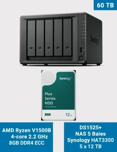 Synology DS1525+ 5-Bay NAS with 5× Synology HAT3300 12TB Drives (60 TB)