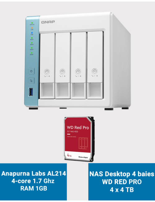 Qnap TS-431K Serveur NAS 4 baies WD RED PRO 16To (4x4To)