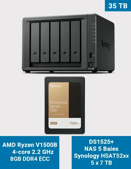 Synology DS1525+ NAS de 5 bahías 35TB con 5× SAT5200 de 7TB Synology DS1525+ NAS de 5 bahías 35TB con 5× SAT5200 de 7TB