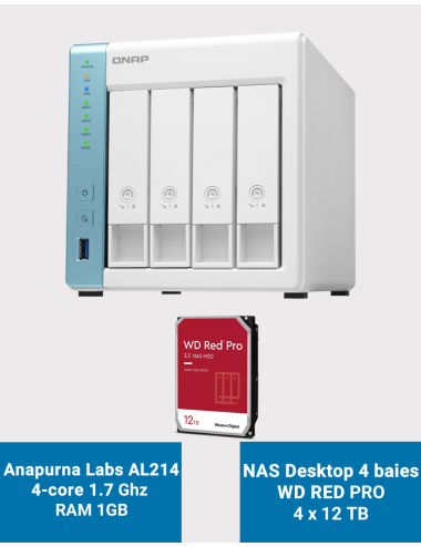 Qnap TS-431K NAS Server 4-Bay WD RED PLUS 48TB (4x12TB)