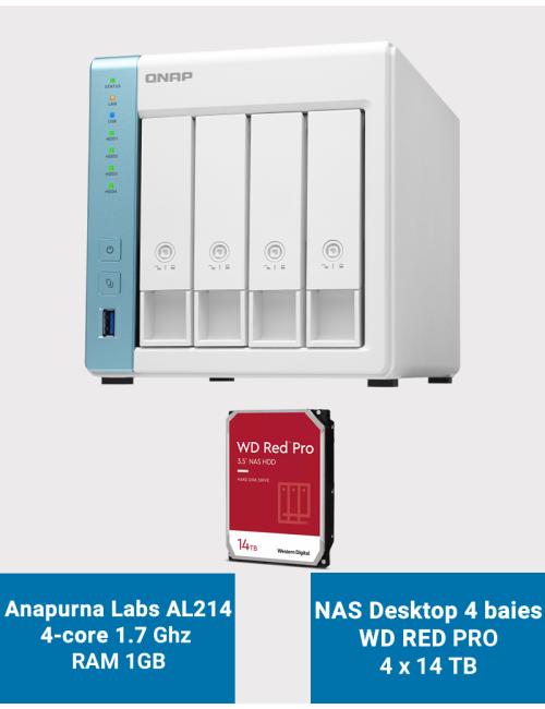 Qnap TS-431K Serveur NAS 4 baies WD RED PRO 56To (4x14To)