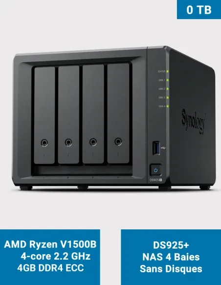 Synology DiskStation DS925+ NAS de 4 bahías sin discos