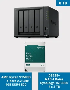 Synology DiskStation DS925+ NAS 4 baies 8 To avec 4 disques Synology HAT3300 2 To