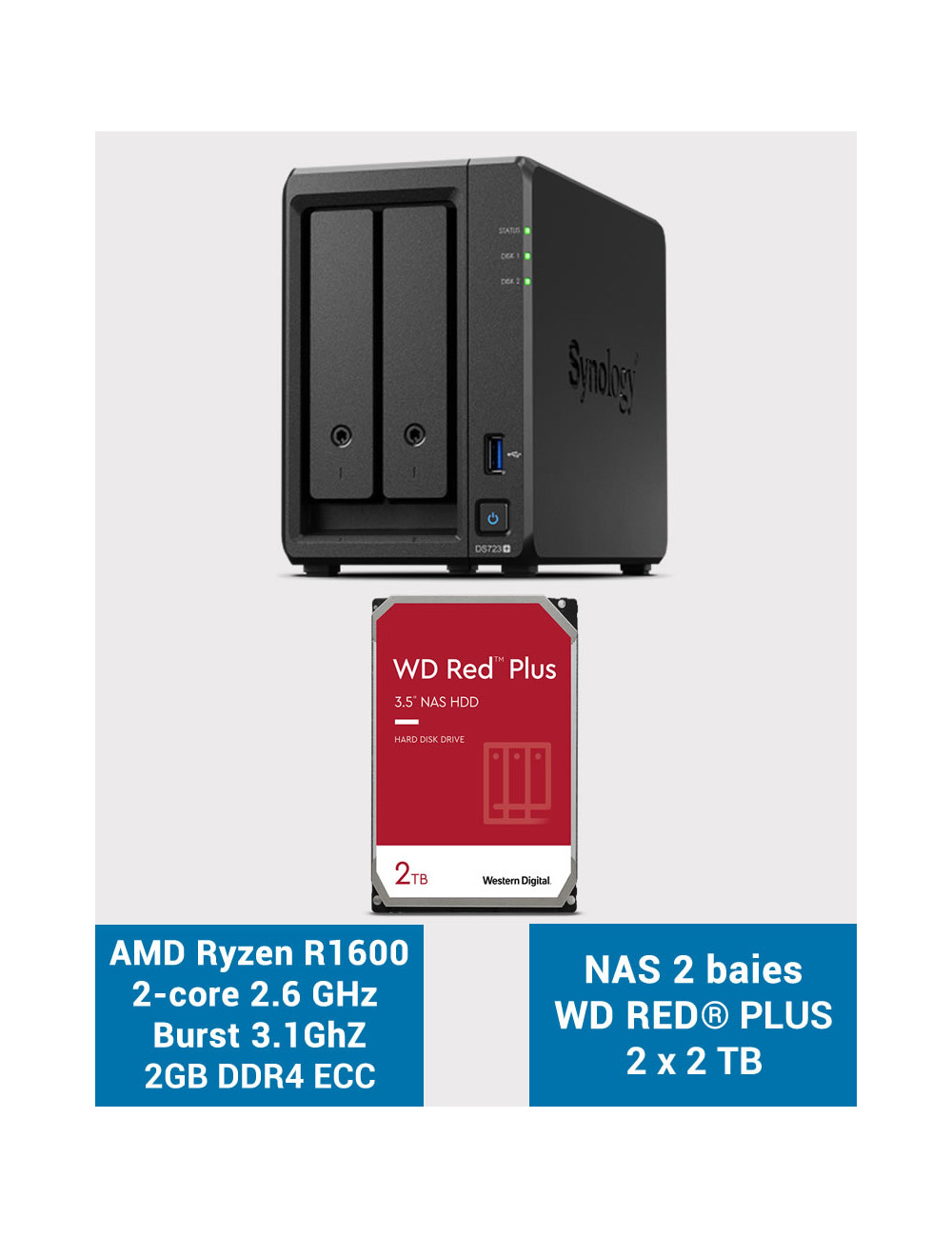 Synology DS723+ Serveur NAS WD RED PLUS 4To (2x2To)