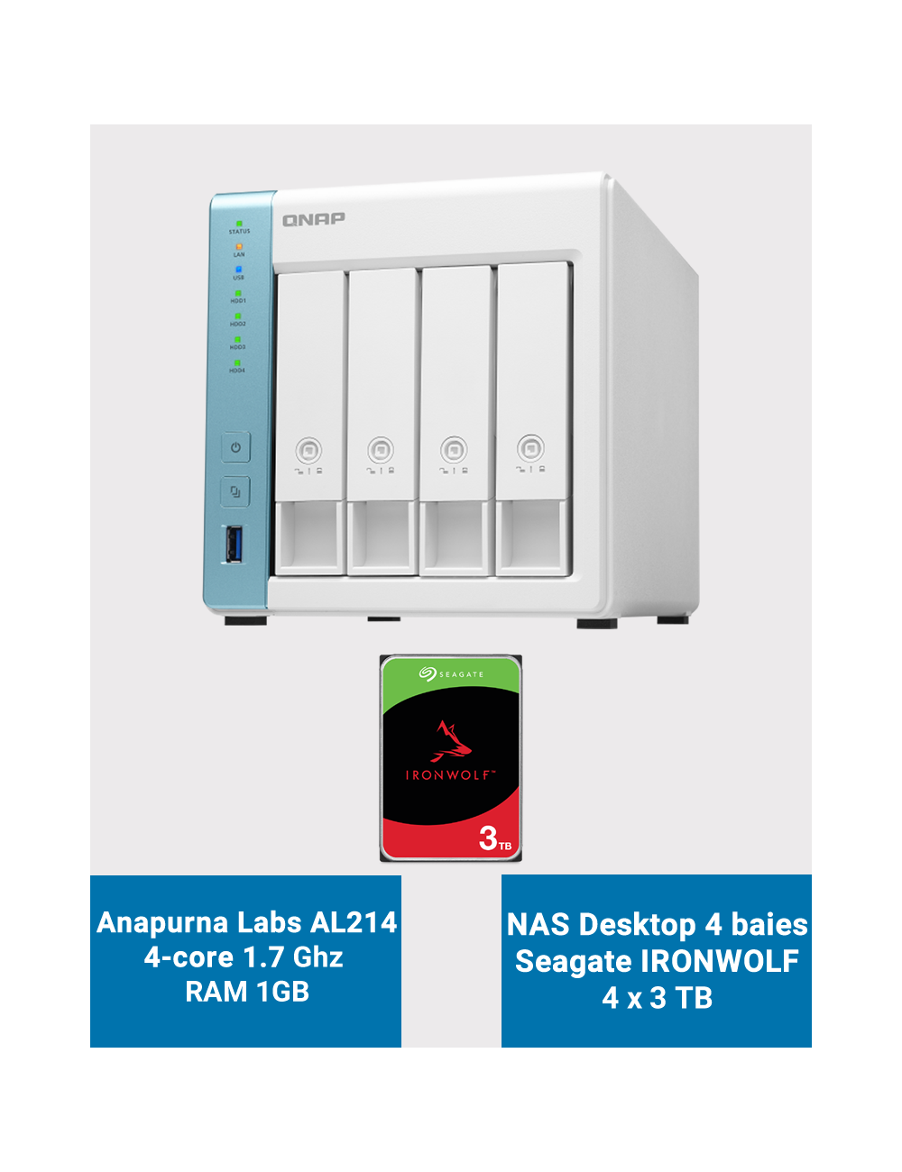Qnap TS-431K Serveur NAS 4 baies Seagate Ironwolf 12To (4x3To)