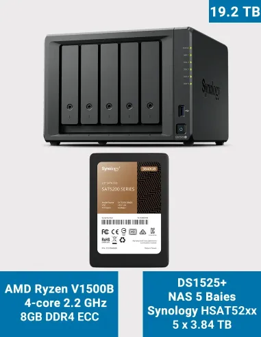 Synology DS1525+ NAS de 5 bahías 19.2TB con 5× SAT5200 de 3.84TB