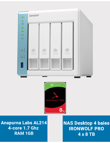 Qnap TS-431K NAS Server 4-Bay Seagate Ironwolf PRO 32TB (4x8TB)