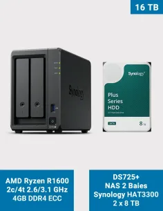 Synology DS725+ NAS de 2 bahías con 2× 8 TB HAT3300 – 16 TB