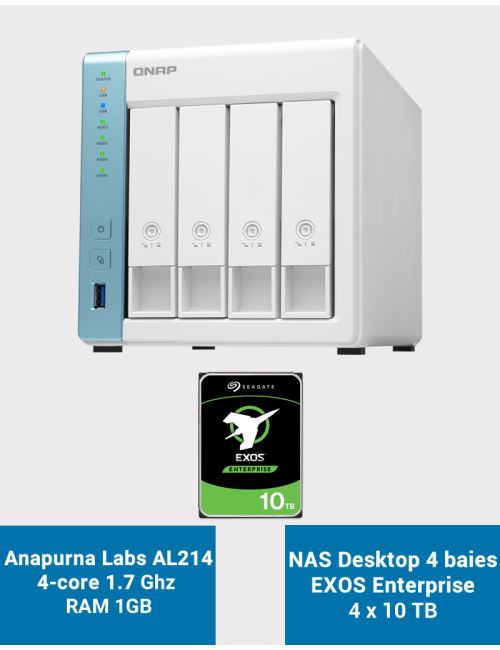 Qnap TS-431K NAS Server 4-Bay Seagate EXOS 40TB (4x10TB)