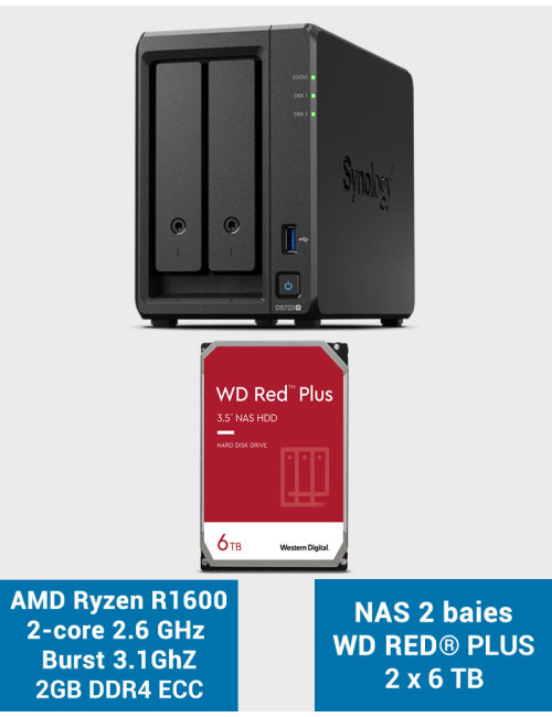 Synology DS723+ Serveur NAS WD RED PLUS 12To (2x6To)