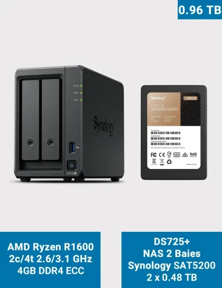 Synology DS725+ NAS with 2×480 GB SSD SAT5200 – 960 GB