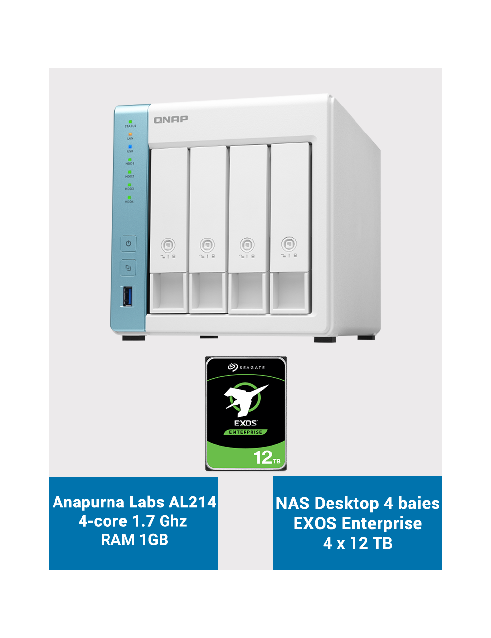 Qnap TS-431K NAS Server 4-Bay Seagate EXOS 48TB (4x12TB)