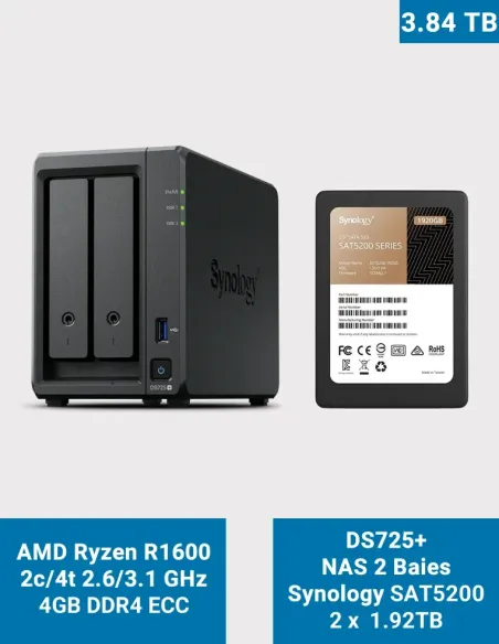 Synology DS725+ with 2×1920 GB SAT5200 SSD – NAS 3.84 TB