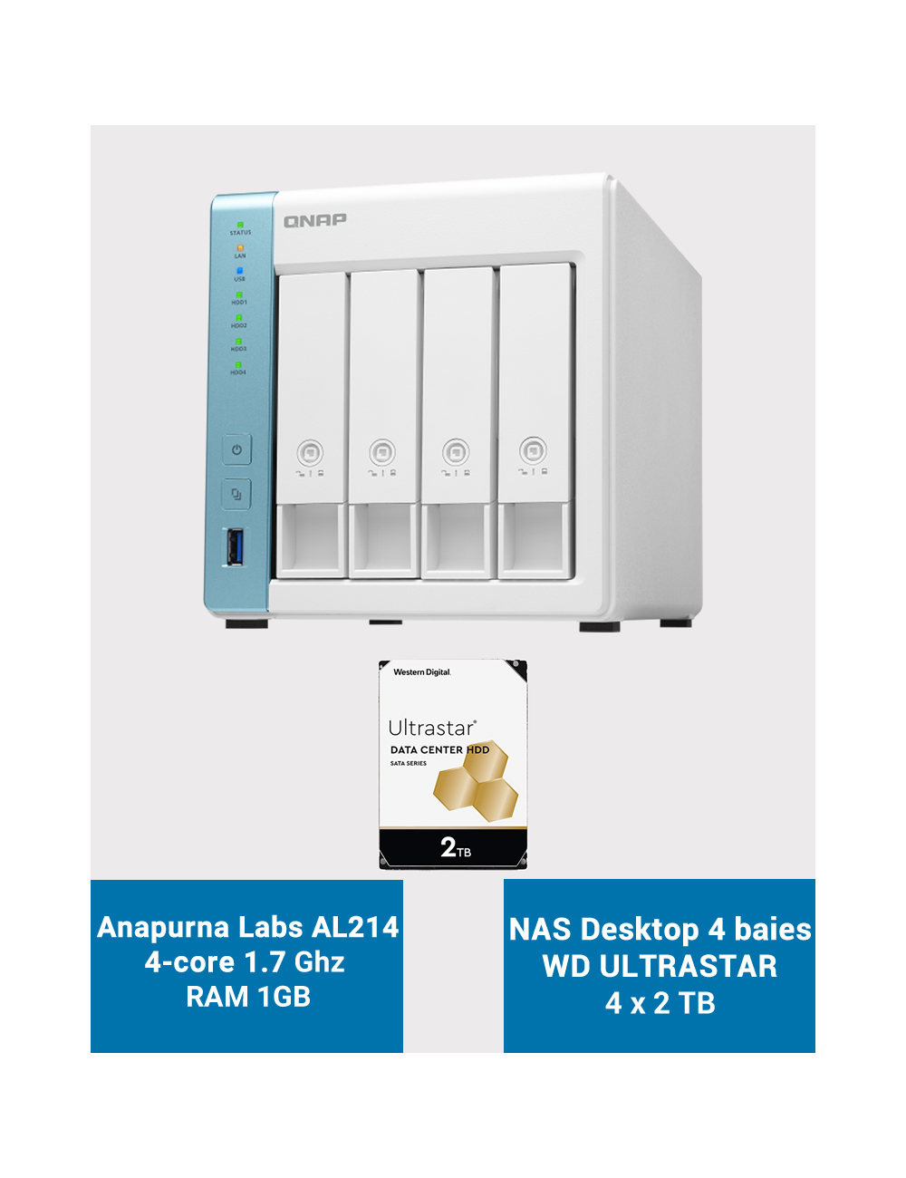 Qnap TS-431K NAS Server 4-Bay WD ULTRASTAR 8TB (4x2TB)