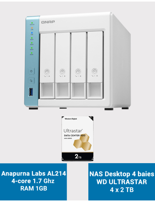 Qnap TS-431K NAS Server 4-Bay WD ULTRASTAR 8TB (4x2TB)
