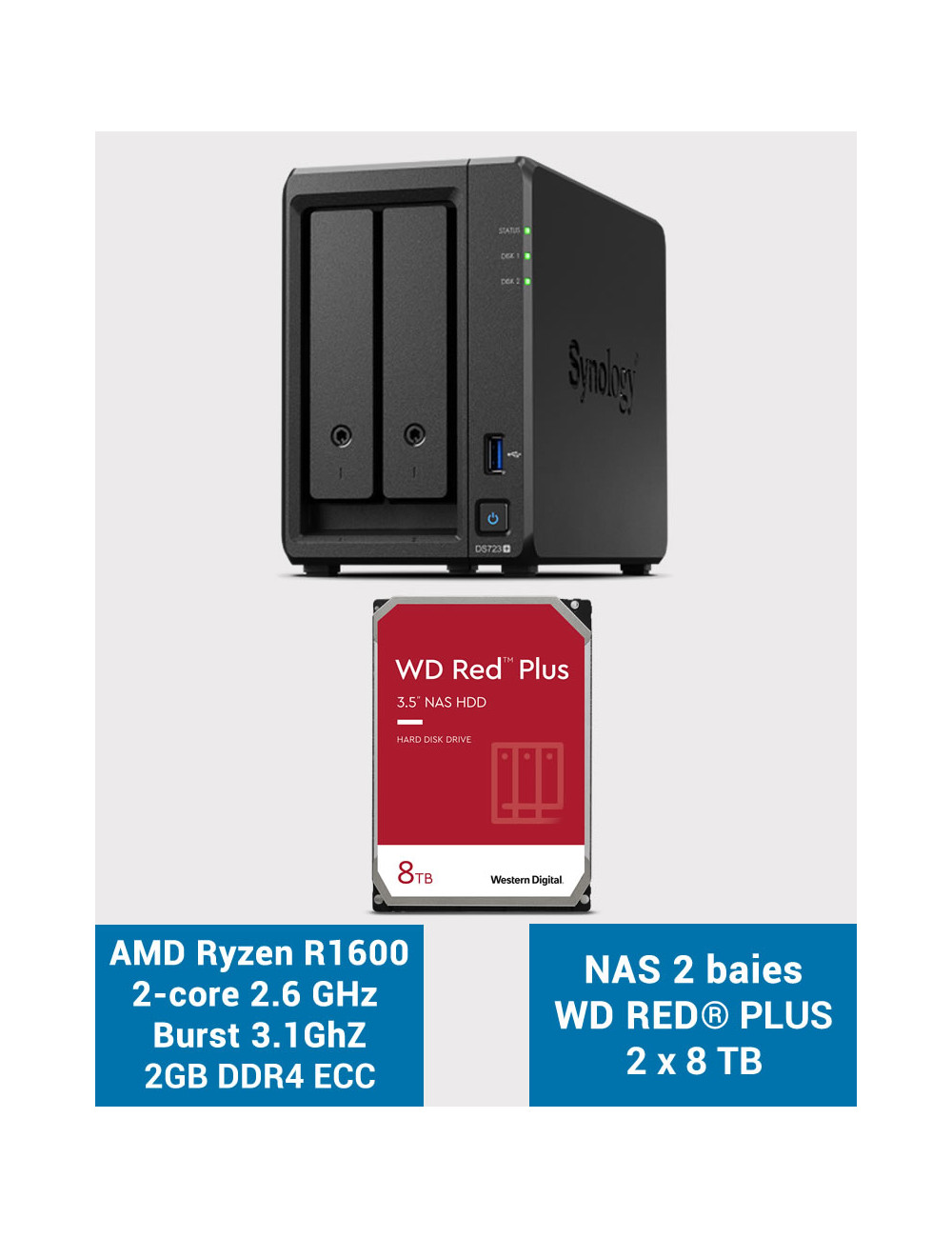 Synology DS723+ Serveur NAS WD RED PLUS 16To (2x8To)