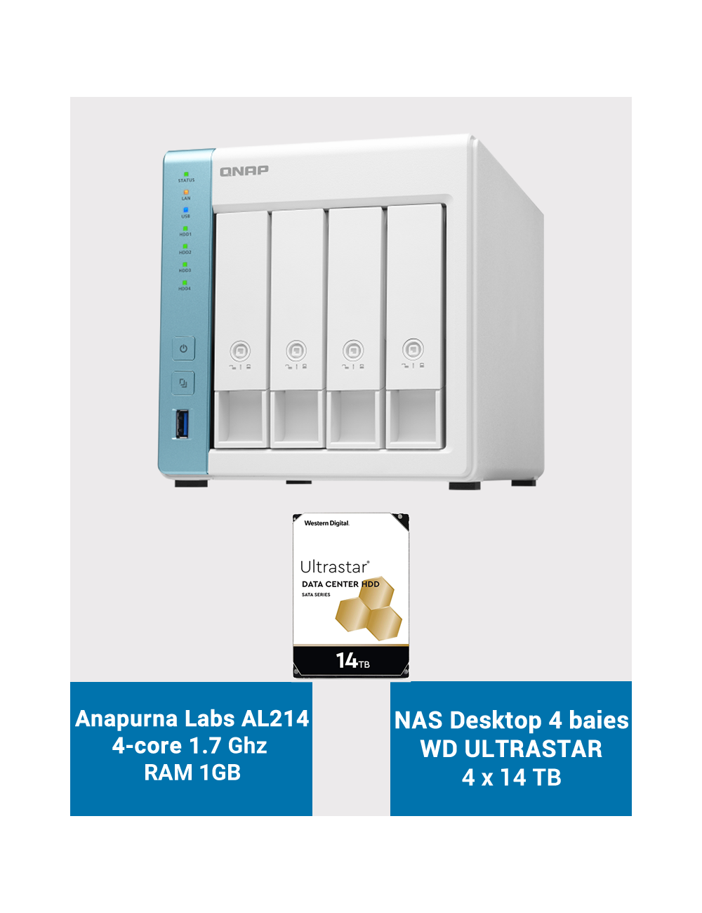 Qnap TS-431K NAS Server 4-Bay WD ULTRASTAR 56TB (4x14TB)