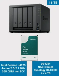 Synology DS425+ – NAS 4 baies avec 16 To (4× HAT3300 4 To)