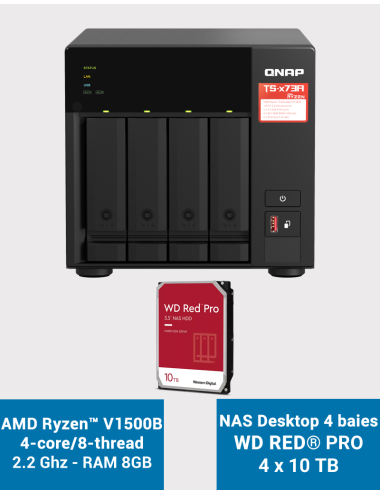 Qnap TS-473A 8GB Servidor NAS 4 bahías WD RED PRO 40TB (4x10TB)