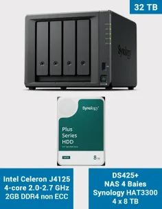 Synology DS425+ NAS 4 baies avec 32 To (4× HAT3300 8 To) | Performant & évolutif