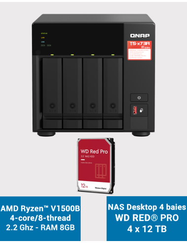 Qnap TS-473A 8GB Servidor NAS 4 bahías WD RED PRO 48TB (4x12TB)