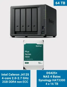 Synology DS425+ – NAS 4 baies avec 64 To (4× HAT3300 16 To)