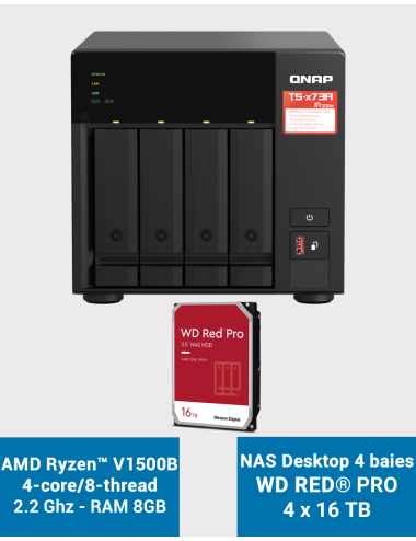 Qnap TS-473A 8GB NAS Server 4 bays WD RED PRO 64TB (4x16TB)