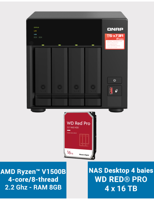 TS-473A 8GB Serveur NAS 4 baies WD RED PRO 64To (4x16To)