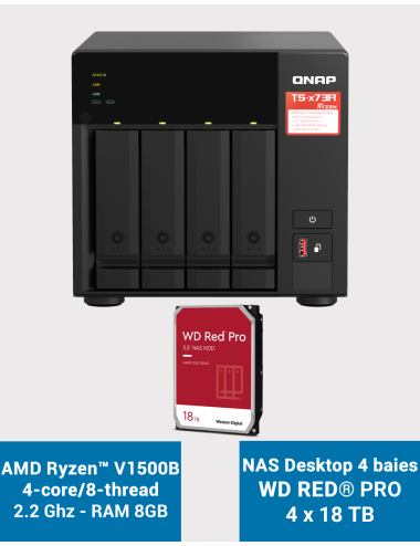 Qnap TS-473A 8GB Serveur NAS 4 baies WD RED PRO 72To (4x18To)